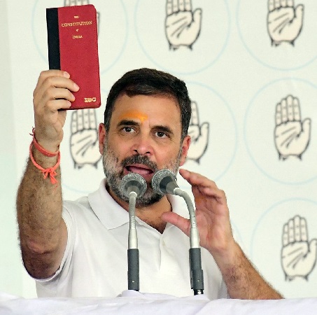 Rahul gandhi attacks modi, 'He thinks my copy of the constitution is blank because he has never read it'