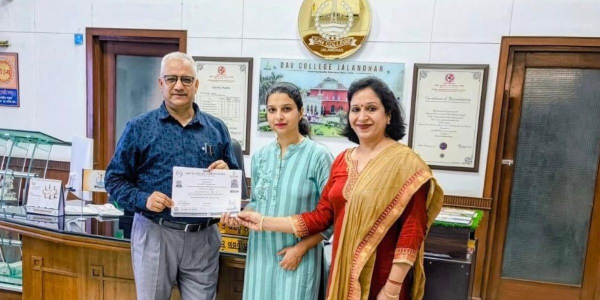 DAV College Jalandhar Faculty Member Dr. Shilpa Setia Excels in NPTEL Course on NMR Spectroscopy