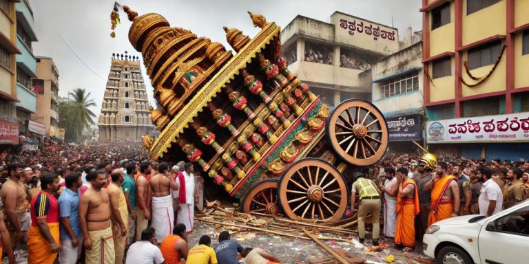 Read more about the article बेंगलुरु में 100 फीट ऊँची मंदिर रथ यात्रा के दौरान हादसा, रथ गिरा