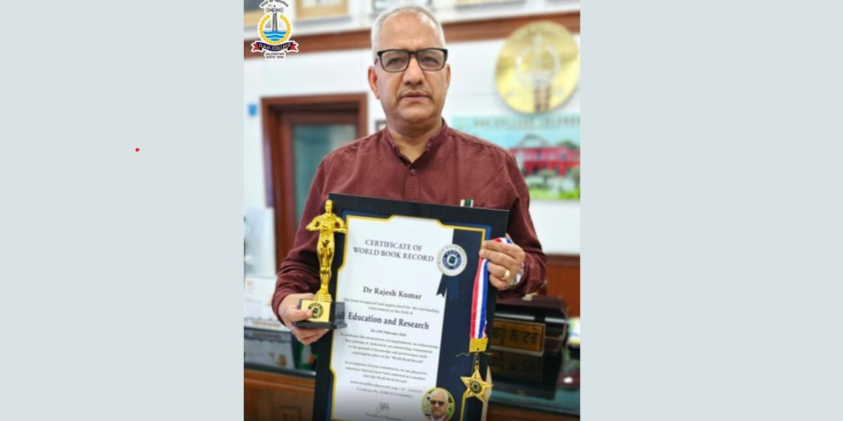 DAV College Jalandhar’s Principal and HoD Zoology Honoured with World Book Record Award for Academic Excellence